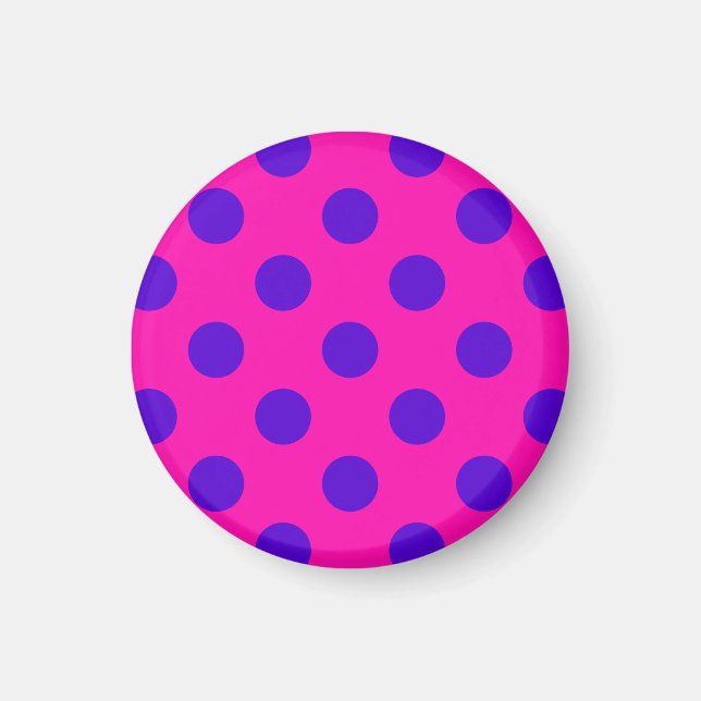 Imán Puntos de polka azul en fuchsia (Frente)
