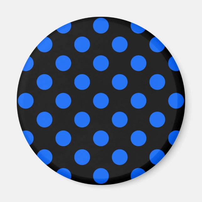 Imán Puntos de polka azul y negro (Frente)