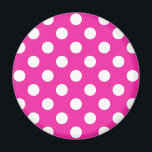 Imán Puntos de polka blanco en fuchsia<br><div class="desc">Puntos de polka blanco en fuchsia</div>