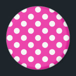 Imán Puntos de polka blanco en fuchsia<br><div class="desc">Puntos de polka blanco en fuchsia</div>