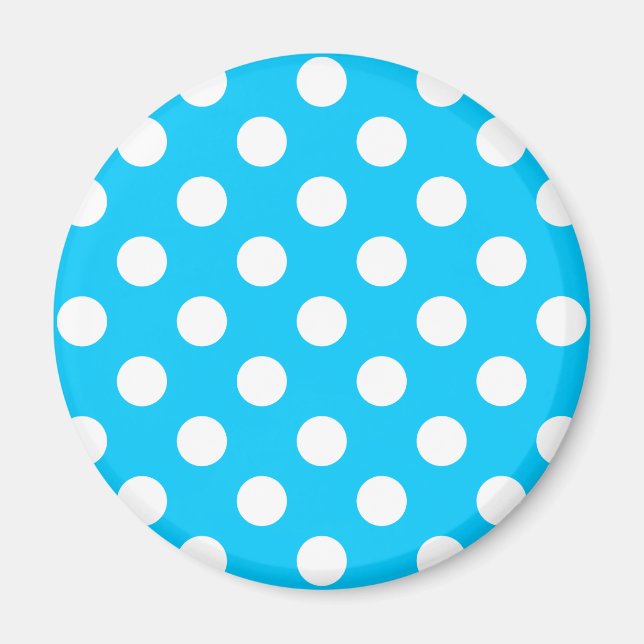 Imán Puntos de polka blanco sobre azul eléctrico (Frente)