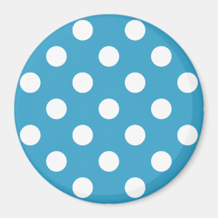 Imán Puntos de polka blanco sobre fondo azul pavo real