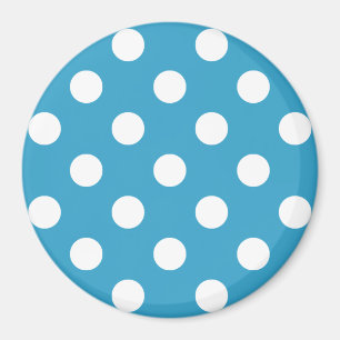 Imán Puntos de Polka Blanco sobre fondo azul pavo real