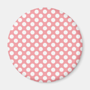 Imán Puntos de polka blanco sobre fondo rosado