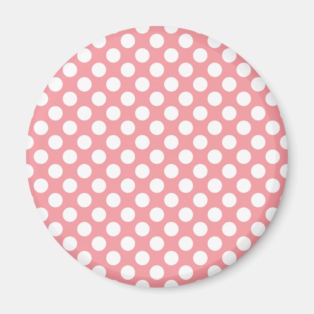 Imán Puntos de polka blanco sobre fondo rosado (Frente)