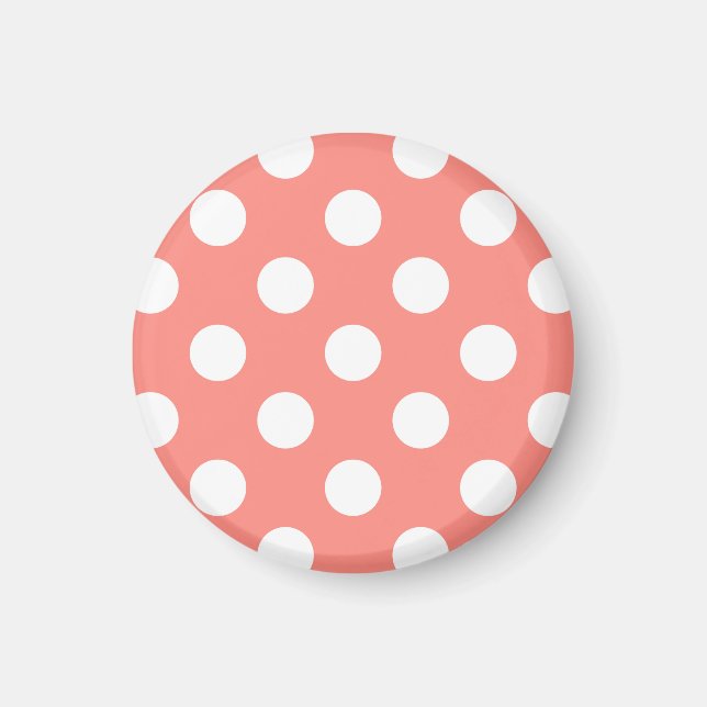Imán Puntos de polka blanco sobre melocotón (Frente)