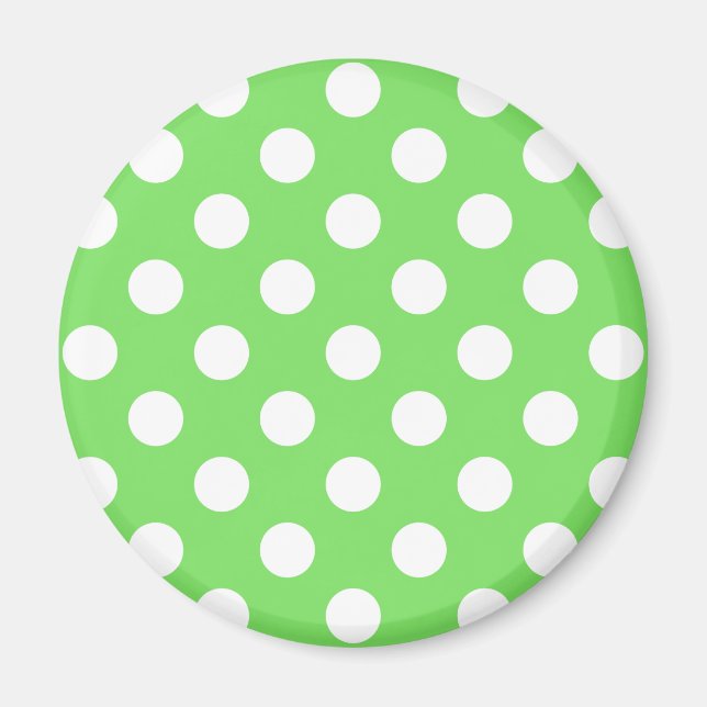 Imán Puntos de polka blanco sobre verde manzana (Frente)