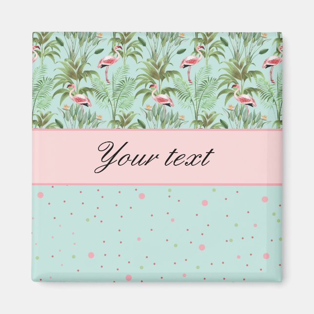 Imán Puntos de Polka Flamingos Rosados (Frente)