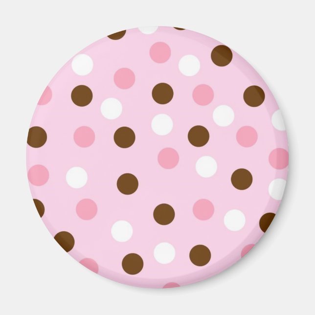 Imán Puntos de polka marrón y rosa (Frente)