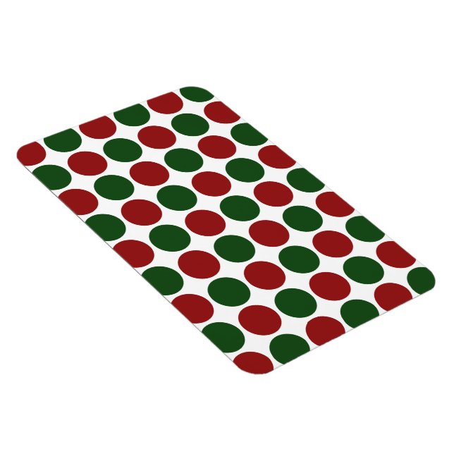 Imán Puntos de Polka Rojo y Verde sobre Blanco (Lado Derecho)
