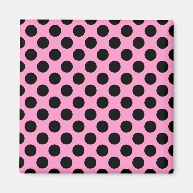 Imán Puntos de polka rosados y negros (Frente)