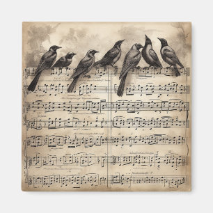 Imán Puntuación Musical de Pájaros Cantores Vintage