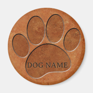 Imán Puppy Paw Faux Terracotta Imprimir nombre personal