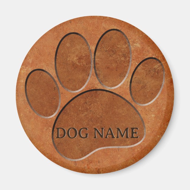 Imán Puppy Paw Faux Terracotta Imprimir nombre personal (Frente)