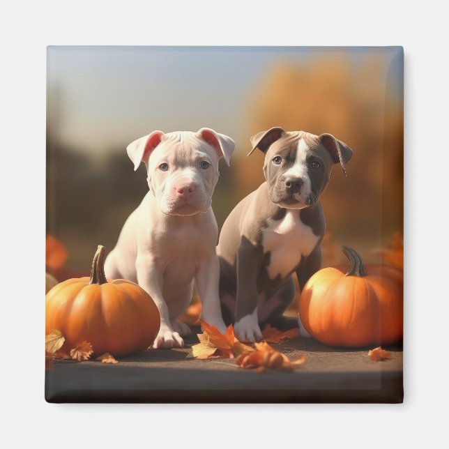 Imán Puppy Pitbull Calabaza deslumbrante de otoño (Frente)