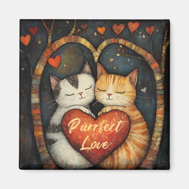 Imán Purfect Love A Cosy Cat Embrace Artwork (Frente)