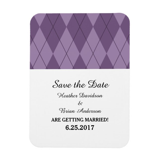 Imán Purple Argyle Save the Date Flexi Magnet (Vertical)