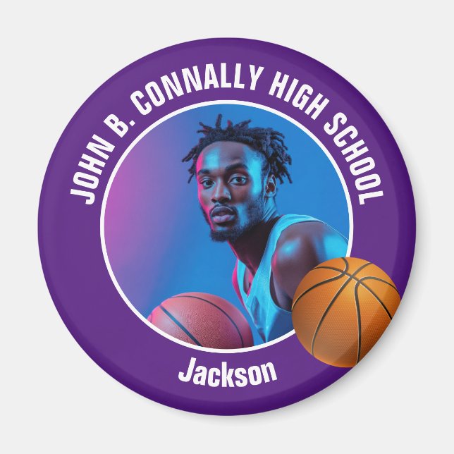 Imán Purple Basketball Player High School Photo (Frente)