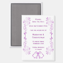 Imán Purple Bells Scroll Design Wedding Guardar La Fech