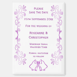 Imán Purple Bells Scroll Design Wedding Guardar La Fech
