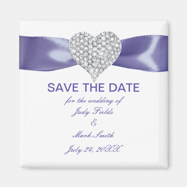 Imán Purple Blue Diamond Heart Save The Date Magnet (Frente)