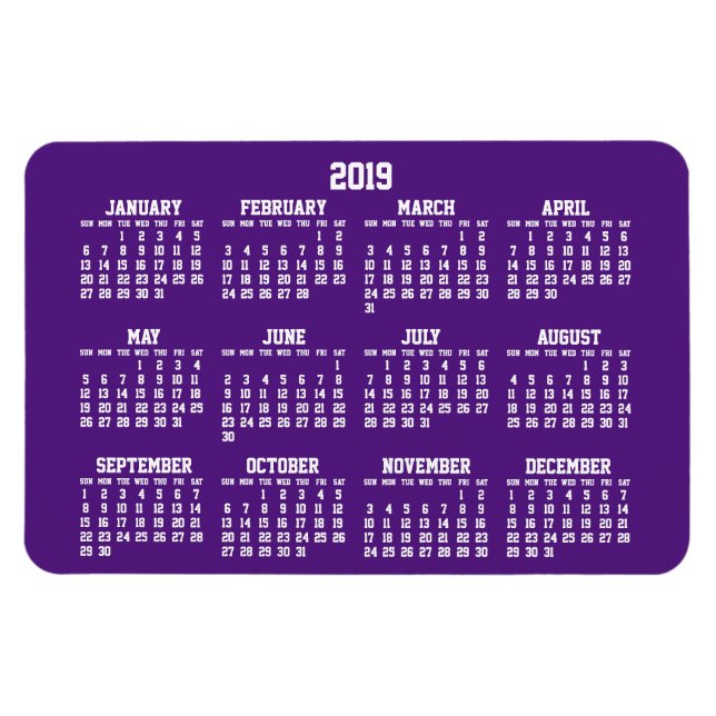 Imán Purple Calendar 2019 Grandes Magnates Flexibles (Horizontal)