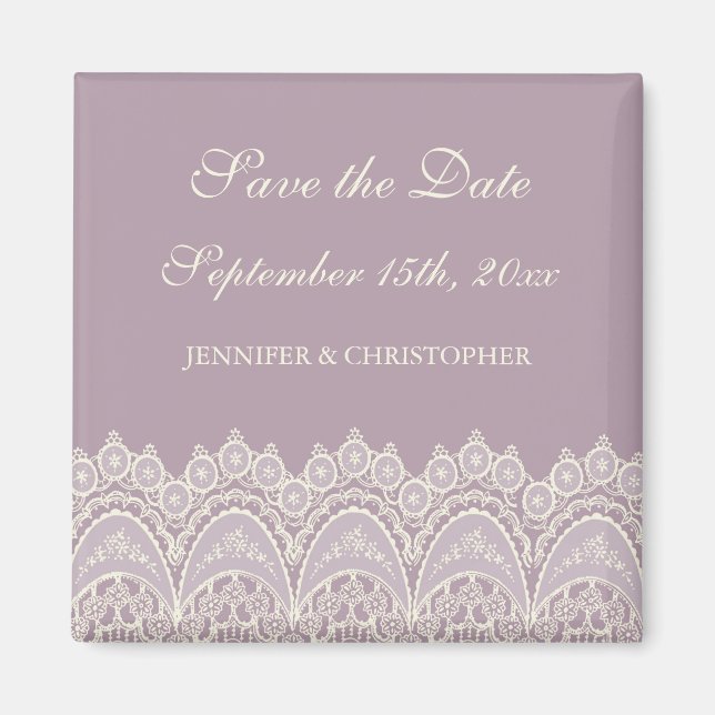Imán Purple Cream Lace Save the Date Magnet (Frente)