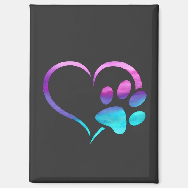 Imán Purple Cyan Dog paw Print Heart  (Anverso)
