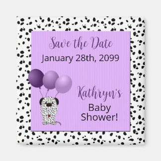 Imán Purple Dalmatian Baby Shower Save the Date