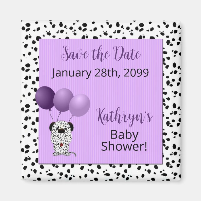 Imán Purple Dalmatian Baby Shower Save the Date (Frente)
