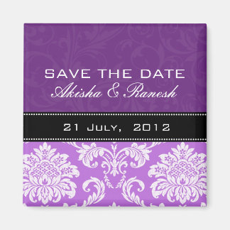 Imán Purple Damask Save the Date Magnet
