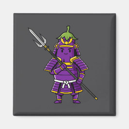 Imán Purple Eggplant Samurai Warrior with Spear Illustr