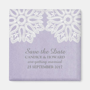 Imán Purple Elegant Lace Save the Date Magnet