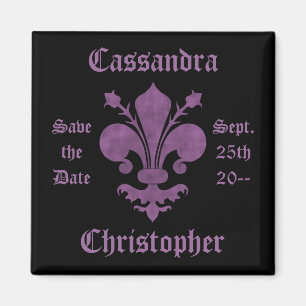 Imán Purple fleur de lis en negro salva la fecha boda