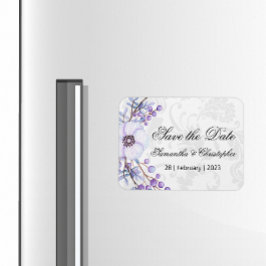 Imán Purple Floral Berry Wreath Wedding Save the Date