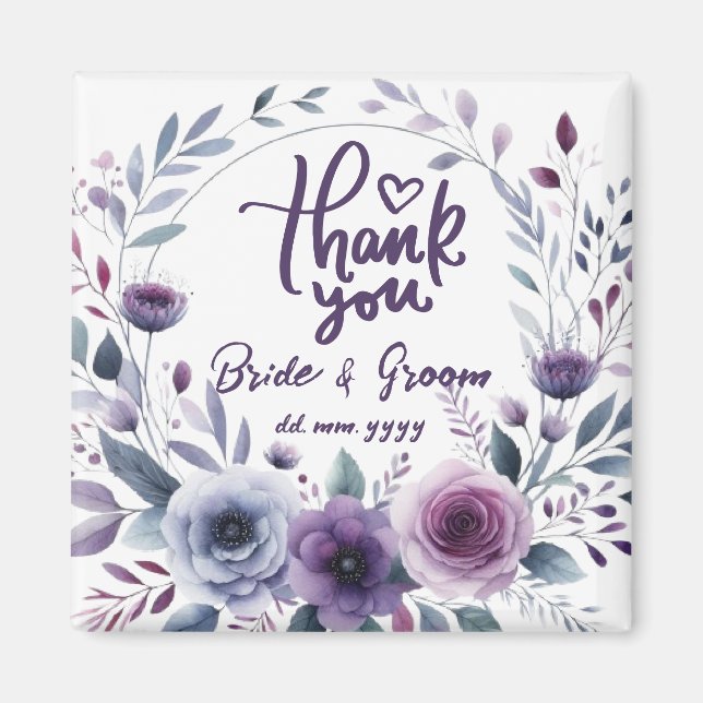 Imán Purple Floral Frame Thank You Wedding Favors (Frente)