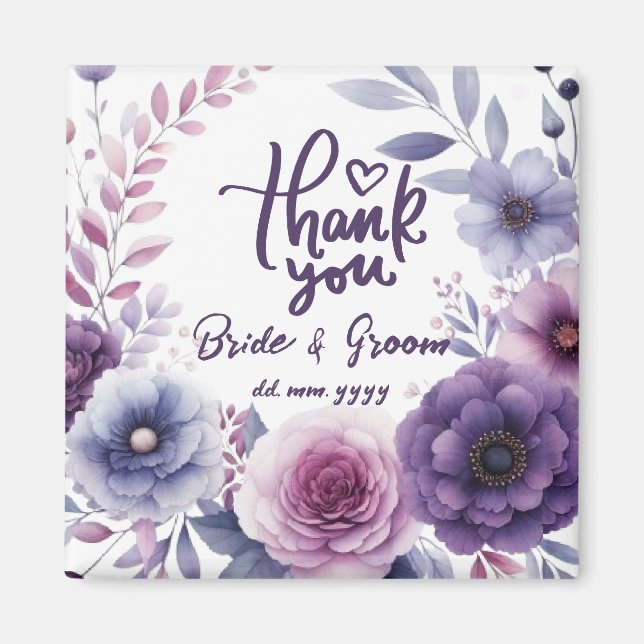 Imán Purple Floral Frame Thank You Wedding Favors (Frente)