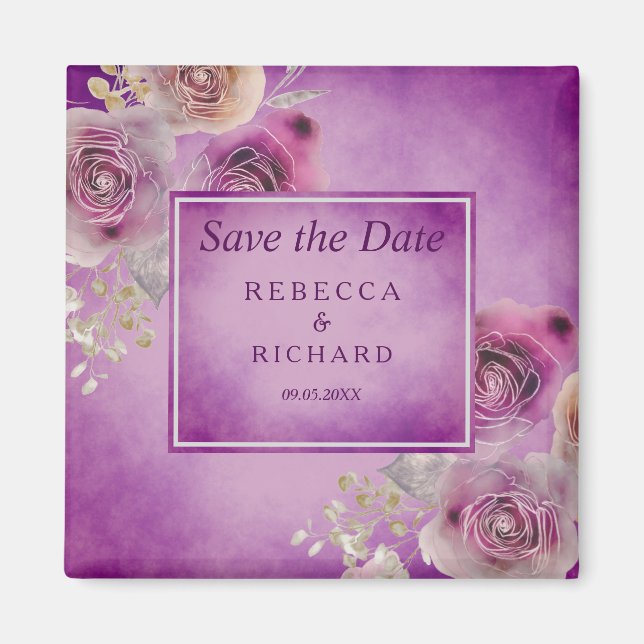Imán Purple Floral Save the Date (Frente)