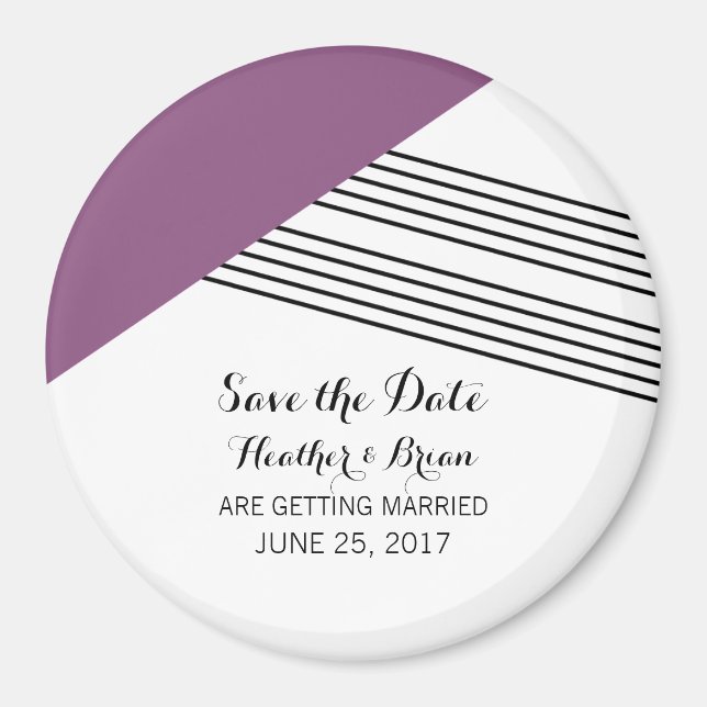 Imán Purple Geometric Stripe Save the Date Magnet (Frente)