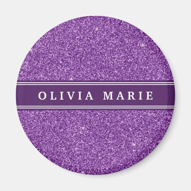 Imán Purple Glitter (faux) Personalized Name (Frente)
