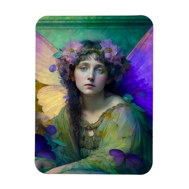 Imán Purple Green Fairy Fantasy Art (Vertical)