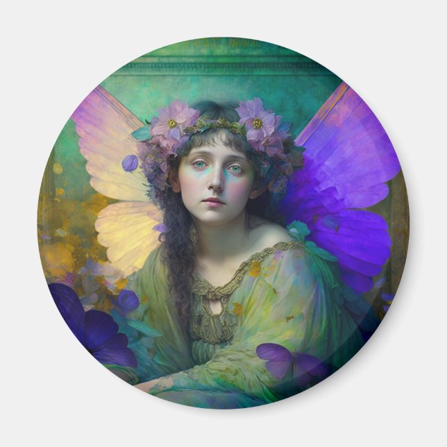 Imán Purple Green Fairy Fantasy Art (Frente)