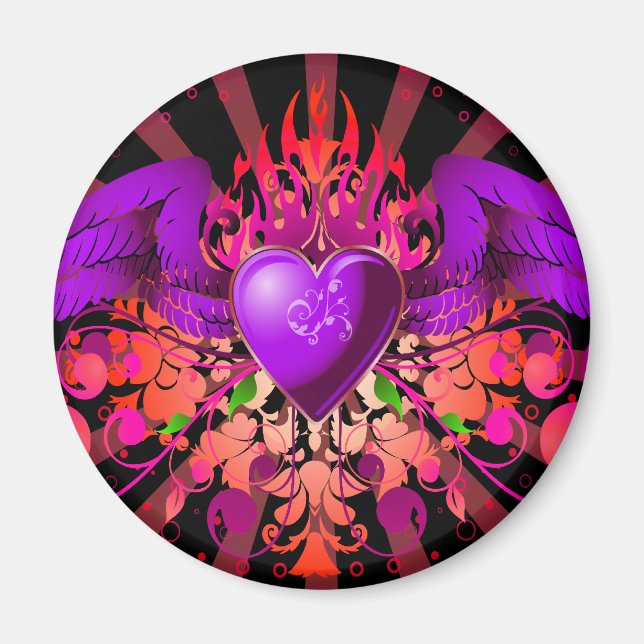 Imán Purple Grunge WingHeart Design (Frente)