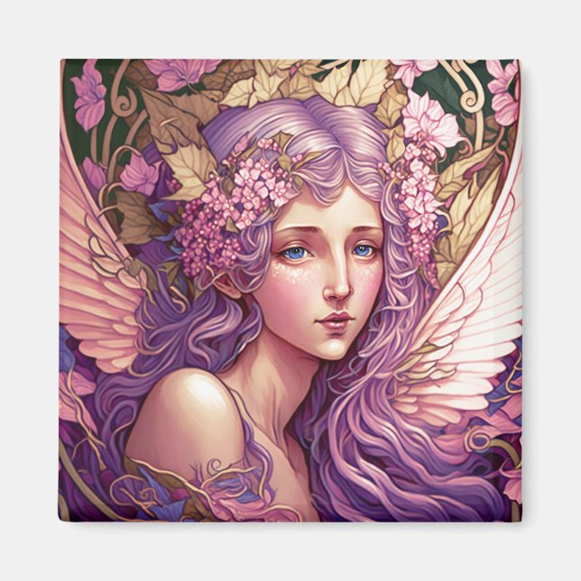 Imán Purple Hair Fairy Angel Fantasy Art (Frente)