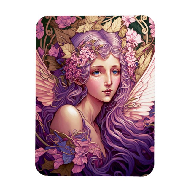 Imán Purple Hair Fairy Angel Fantasy Art (Vertical)