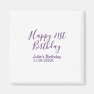 Imán Purple happy 21st cumpleaños fecha Keychain