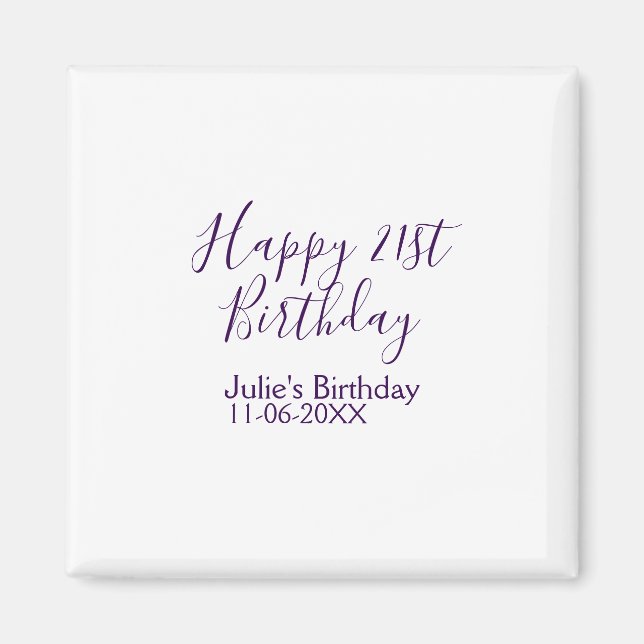 Imán Purple happy 21st cumpleaños fecha Keychain (Frente)