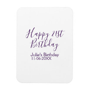 Imán Purple happy 21st cumpleaños fecha Keychain