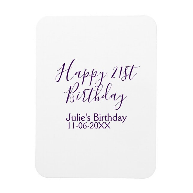 Imán Purple happy 21st cumpleaños fecha Keychain (Vertical)