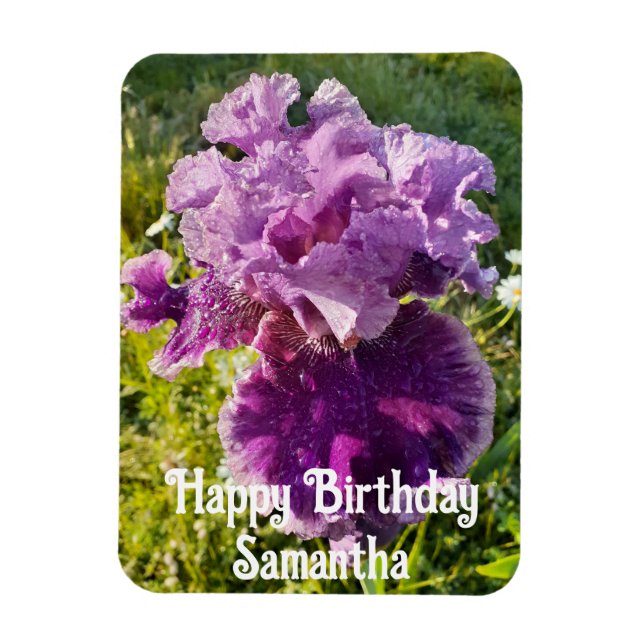 Imán Purple Iris Flower Garden floral Birthday Magnet (Vertical)